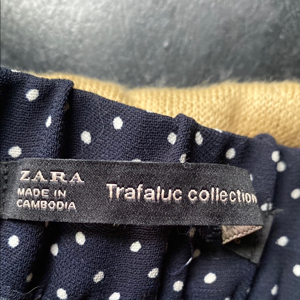 Zara Trafaluc Navy and White Polka Dot Skirt